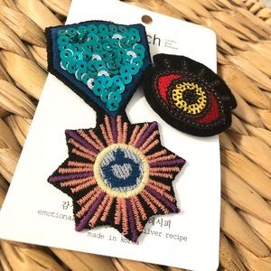 badge and eye embroidery/sequin brooch